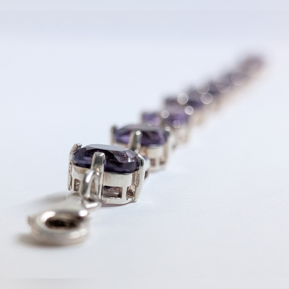 7.5" Sterling Silver Natural Amethyst 8.5mm Tennis Bracelet - Picture 7 of 9
